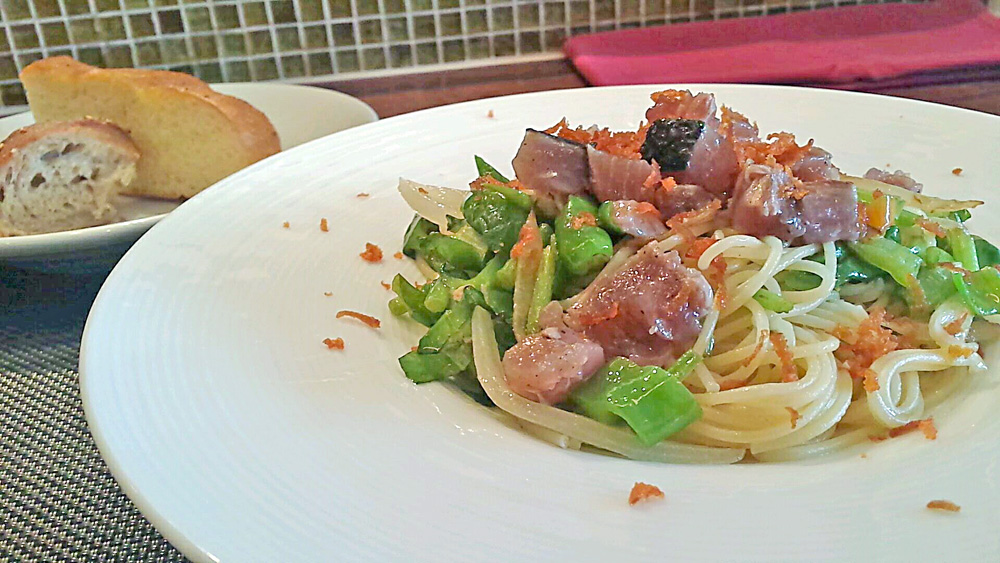 戻り鰹のスパゲッティ
